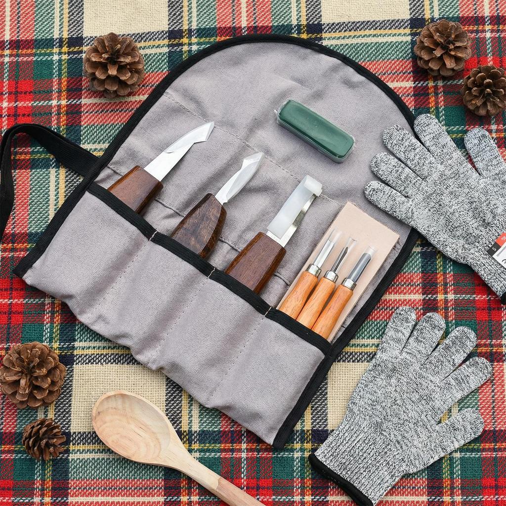 Wood Carving Tool Non Slip Handle Engraving Cutter 10 Pieces Kit Wood Carving Set With Storage Bag For DIY Lovers Beginners