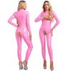 Dámský bezrozkrokový overal Hollow Out Catsuit s dlouhým rukávem a otevřeným hrudníkem Mock Krk Zip na zádech Lakované body