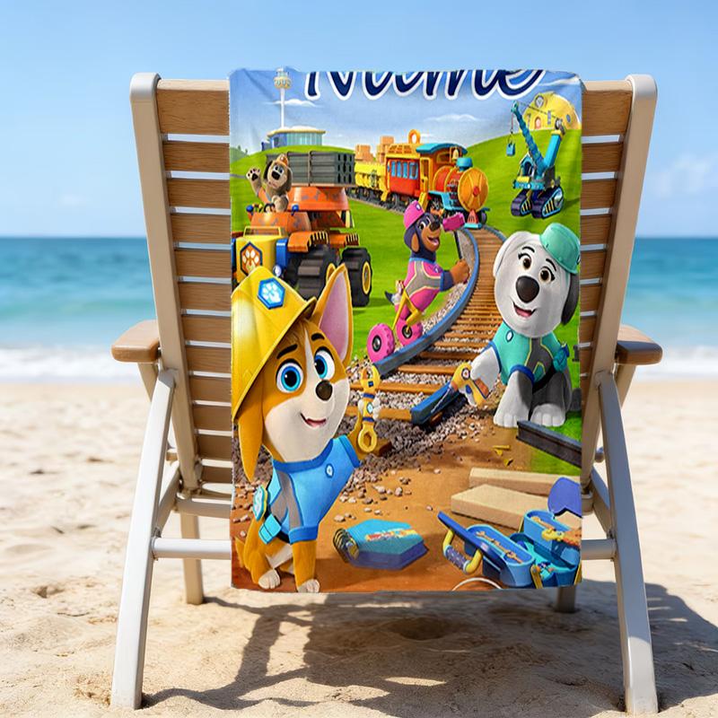 1pc Pupstruction Beach Towel with Custom Name, Beach/Swimming/Bath/Picnic/Camping Towel, Suitable for Seaside Beaches