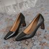 Spring Ins Elegant Women 5cm Block High Heels Pumps Designer Office Lady Square Toe Brown Beige Heels Wedding Dress Shoes