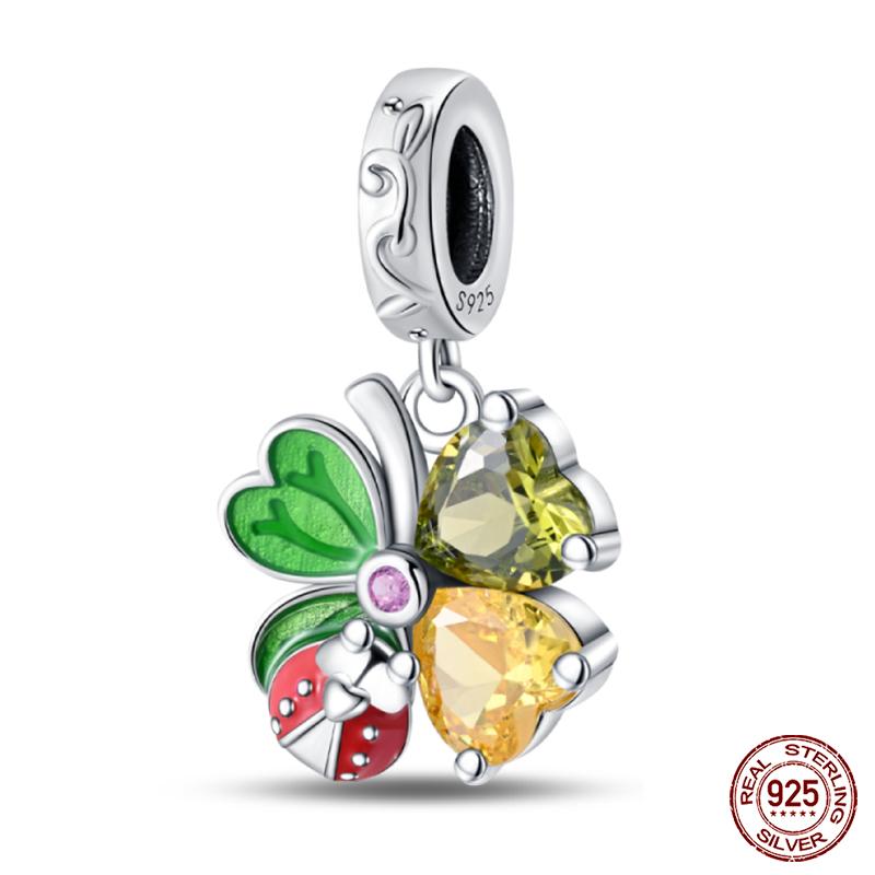 Fashion Copper Lucky Four Leaf Clover Series Charms Beads Fit Qikaola Original Bracelet Fine Diy Birthday Jewelry