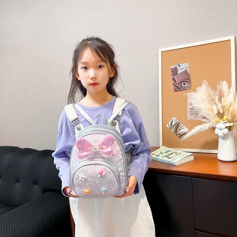 Toddler Girl Backpack Pu Material With Sparkling Design For School Use