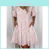 V Neck Floral Print Summer Dress With Flared Skirt For Women