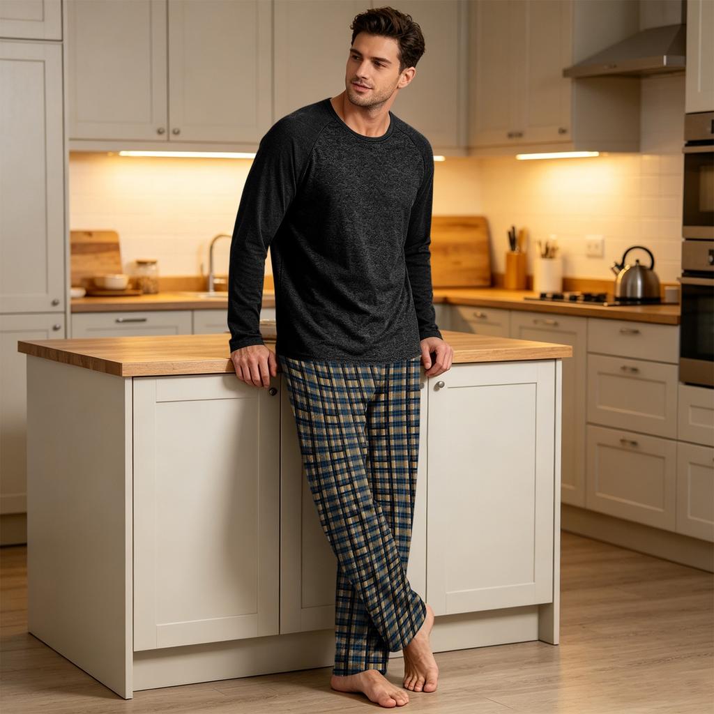 Men's Pajama Set Long Sleeve Sleepwear Loungewear for Nighttime and Relaxing at Home