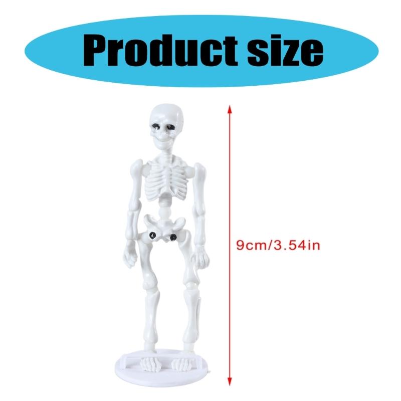Articulated Tiny Human Skeleton Replicas, 9cm White Skull Model, Human Skeleton Model for Halloween Display Craft Toy