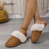 Pantoufles d'intérieur décontractées en suède et fausse fourrure pour femmes 2025 Hiver Semelle souple Plates Chaussons chauds en peluche courte Pantoufles confortables en coton