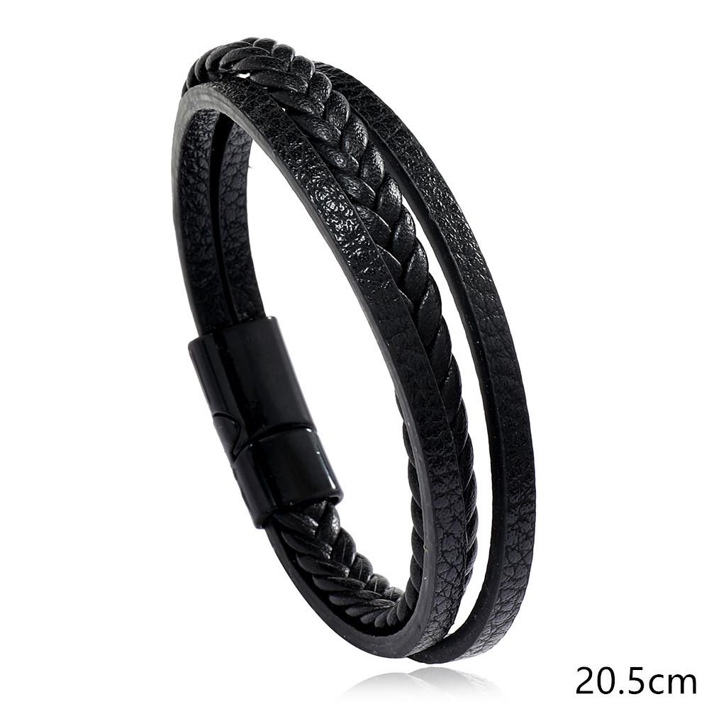 New Fashion Men Leather Bracelet 3 Layers Magentic Buckle Wrap Braslet Hiphop Rock Braided Charm Braclet Pulseria Homme Joias
