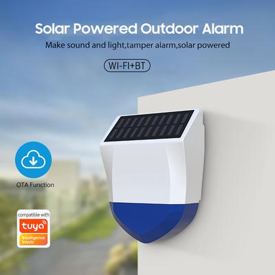 Solar Powered Wifi Outdoor Alarm BT 5.0 Smart Alarm IPX5 Waterproof Real Time Sound Light Alarm APP Control Intelligent