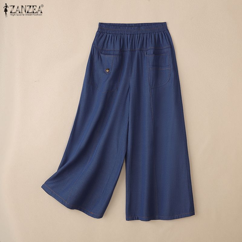 ZANZEA Women Summer Casual Elastic Waist Loose Cropped Pants