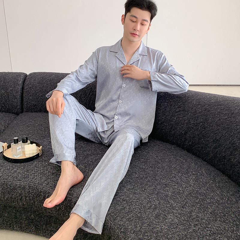 

Men s Ice Silk Pajamas - Spring/Summer Light Luxury, Korean-Style Jacquard, Outdoor-Ready XXL