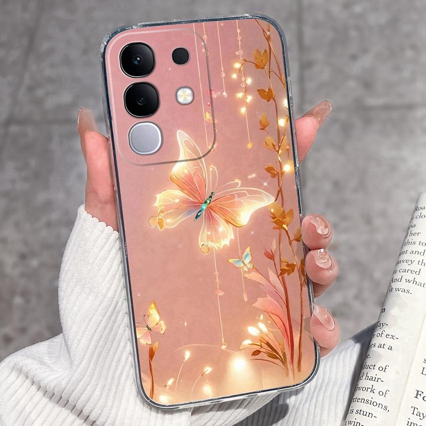 Shockproof Silicone Phone Cases For Vivo Y29 Y29s Y28 Y27 Y27t Y22 Y22s Y21 Y21e Y21s Y20 Y20i Beautiful Lavender Pattern Clear Covers For Vivo Casing