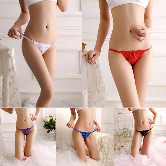Women Sexy See Through Lace Bowknot Thong Briefs Underwear Low Rise G-String