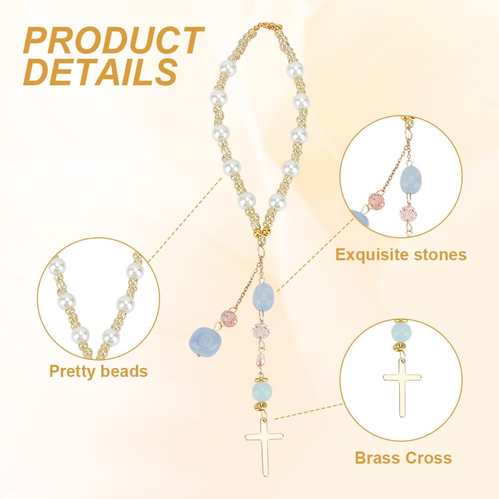 Natural Jade Cross Car Hanging Ornament Rearview Mirror Accessories Glass Beaded Charms With Pearl Car Hanging Accessories Suncatcher for Car Rear