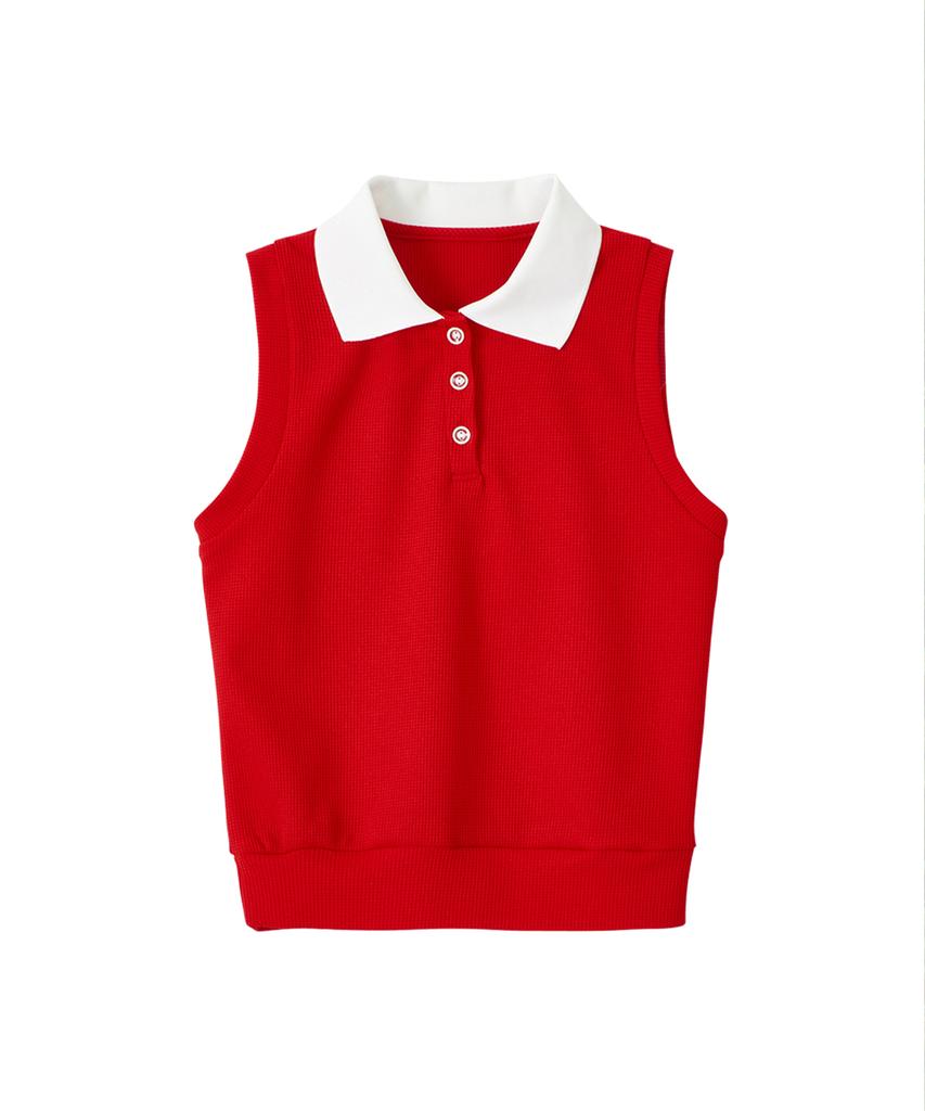SALON DE YOHN Collar Sleeveless Top_ Red