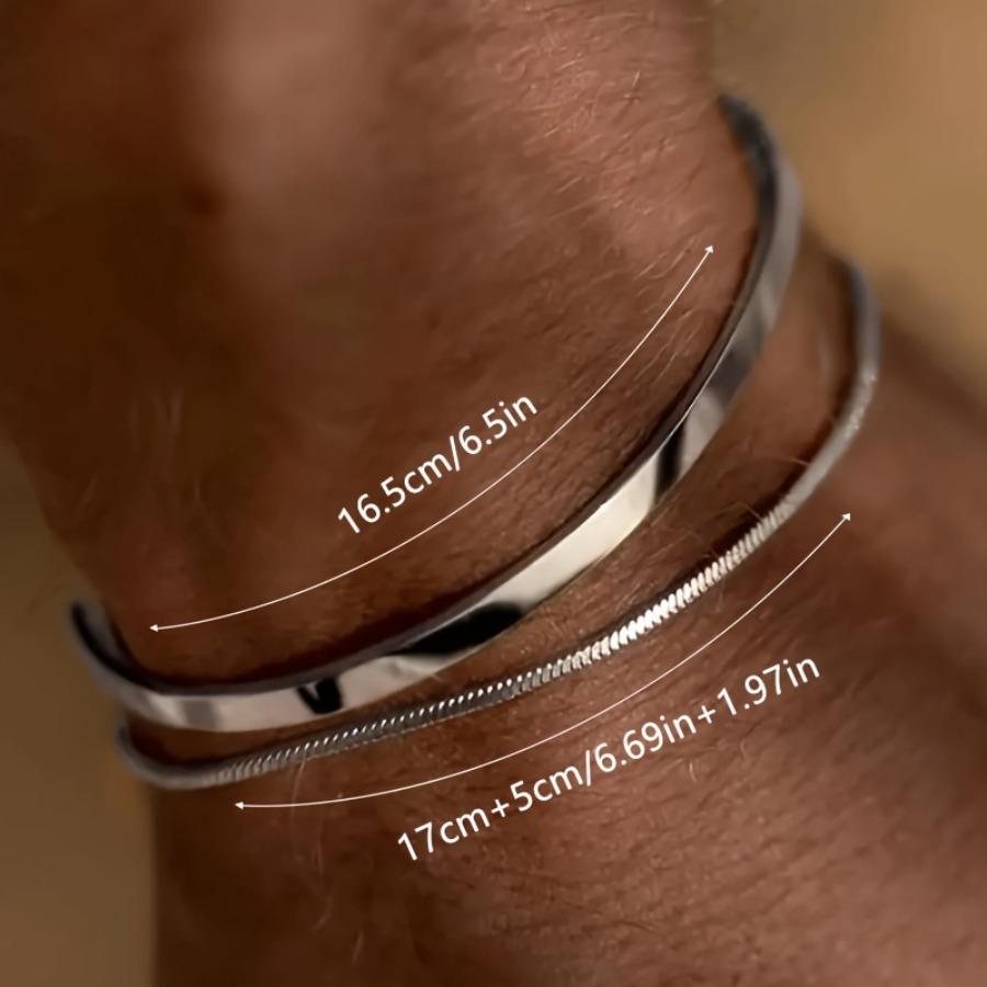 Men's Fashion Jewelry Set - Stainless Steel Stackable Bracelet, Delicate Bangle, Snake Chain, Square Link, Cuban Link Combo