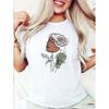 Women's Line Art Rose T-Shirt - Abstract Rose & Female Profile Print Short Sleeve Blouse Top, Round Neck Casual Spring Summer Birthday Gift ,