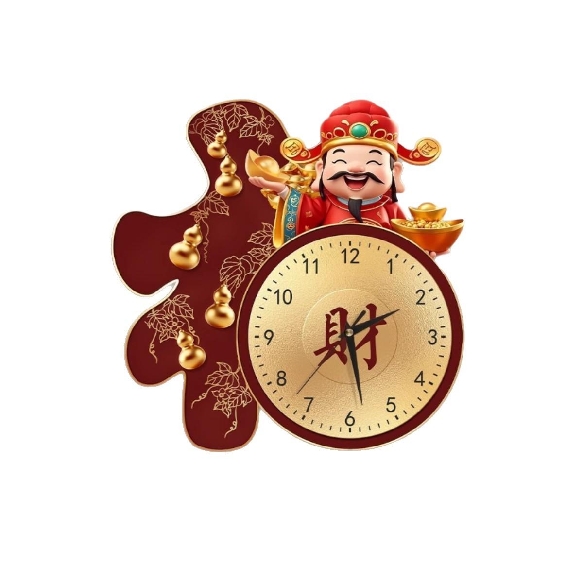 

New Style Living Room Luminous Clock New Chinese Style Creative Blessing Wall Clock God of Wealth TV Background Wall Clock Small (30 * 30cm)