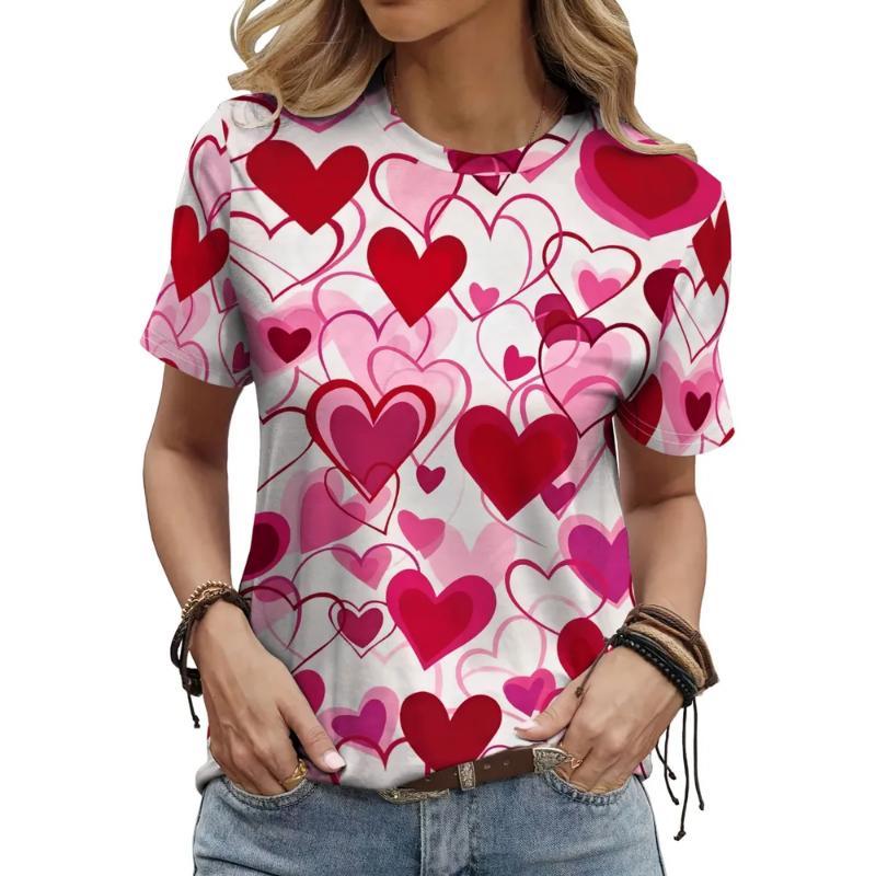 Fashion Women's Crew Neck Short Sleeve 3D Casual Color Printing Casual Short Sleeve Crew Neck T-Shirt