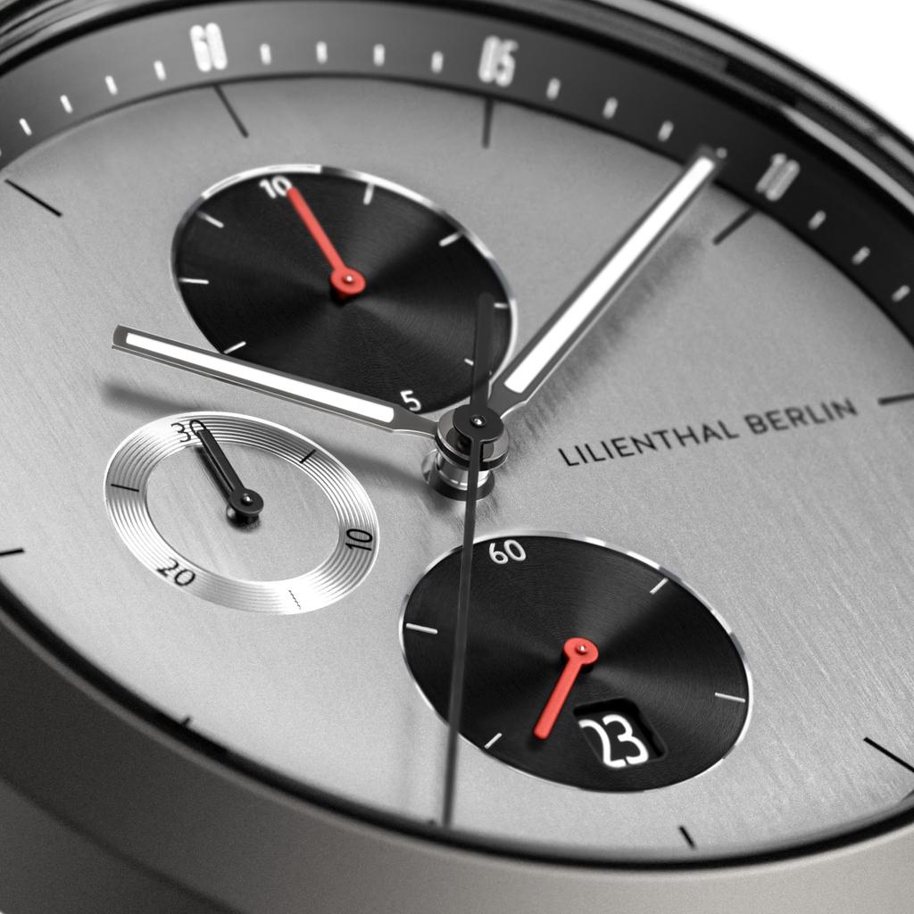 Lilienthal Berlin Chronograph Watch with Date Made in Display, Germany, C01-110-B040F