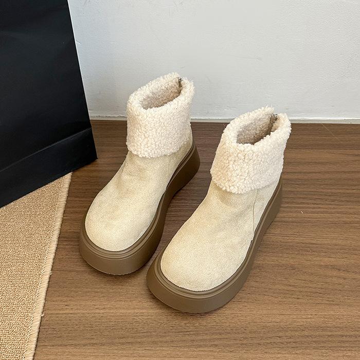 Women's large size soft sole heightening warm fur one winter non-slip snow boots plush lining outdoor sports fur cotton boots