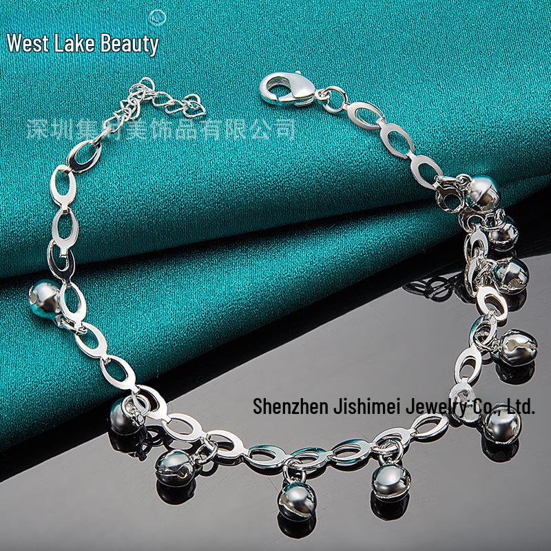 West Lake Silver Oval Chain Bracelet with Bell Pendants