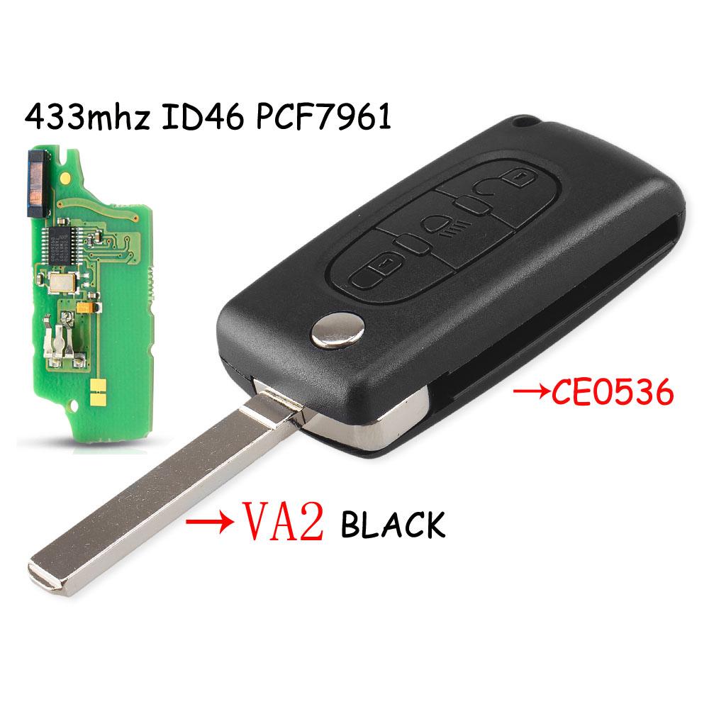 KEYYOU For Citroen C2 C3 C4 C5 C6 C8 433Mhz ID46 3 Buttons Light Flip Remote Car Key Fob VA2/HCA Blade CE0523/Ce0536 ASK/FSK New