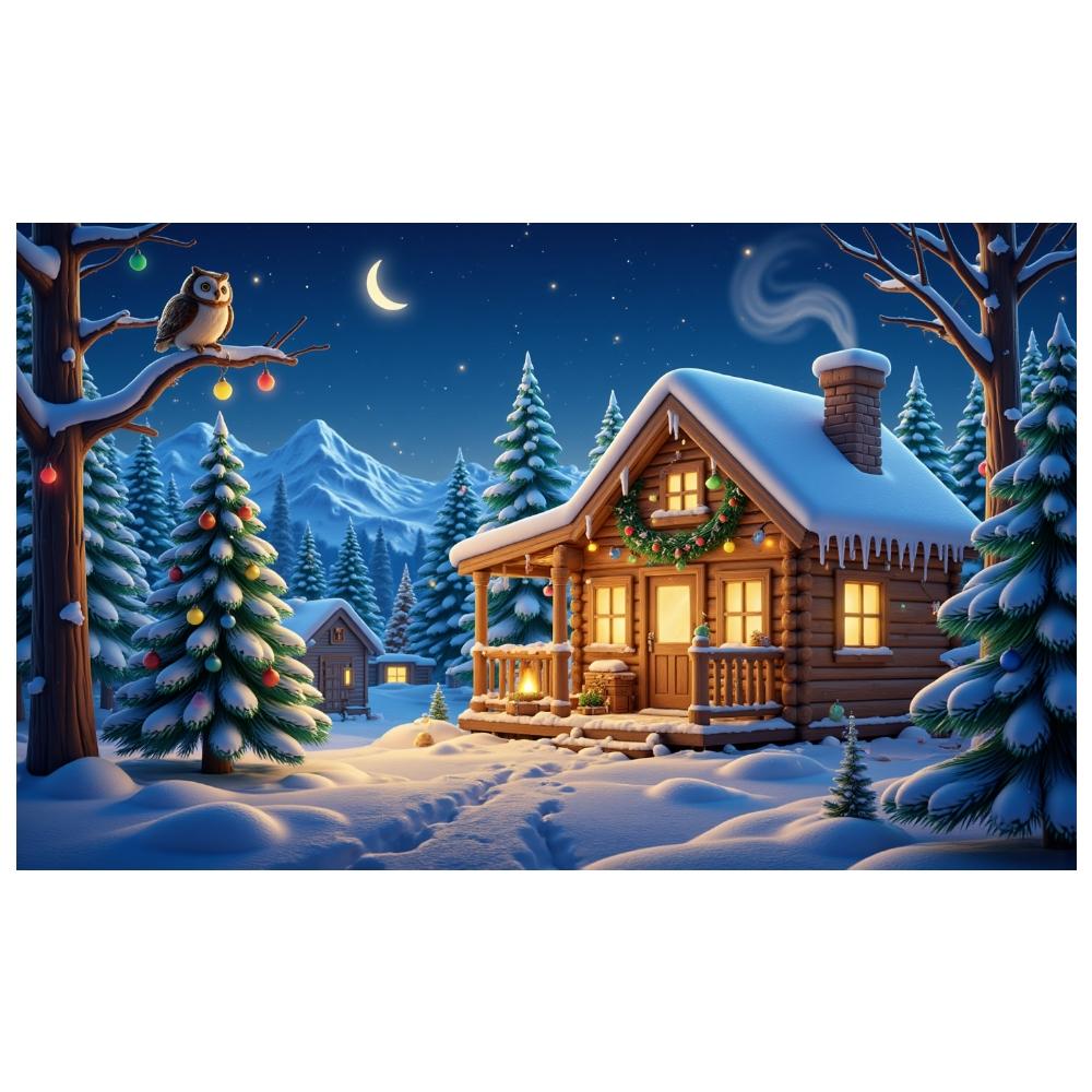 Christmas Banner Colorful Lights Xmas Banner Night Backdrop Wooden Cabin Holiday Background For New Year Decor Christmas Indoor