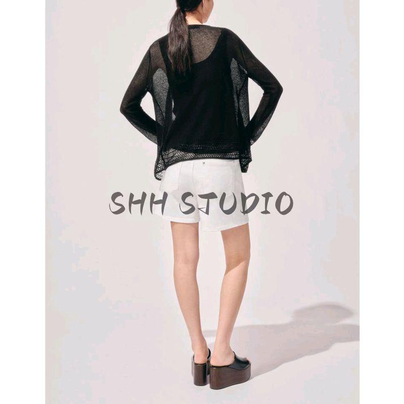 Autumn New Women's Clothing Idle Style Single Row Multi-Buckle Mesh Hem Long Sleeves V-neck Knitted Jacket 2756104