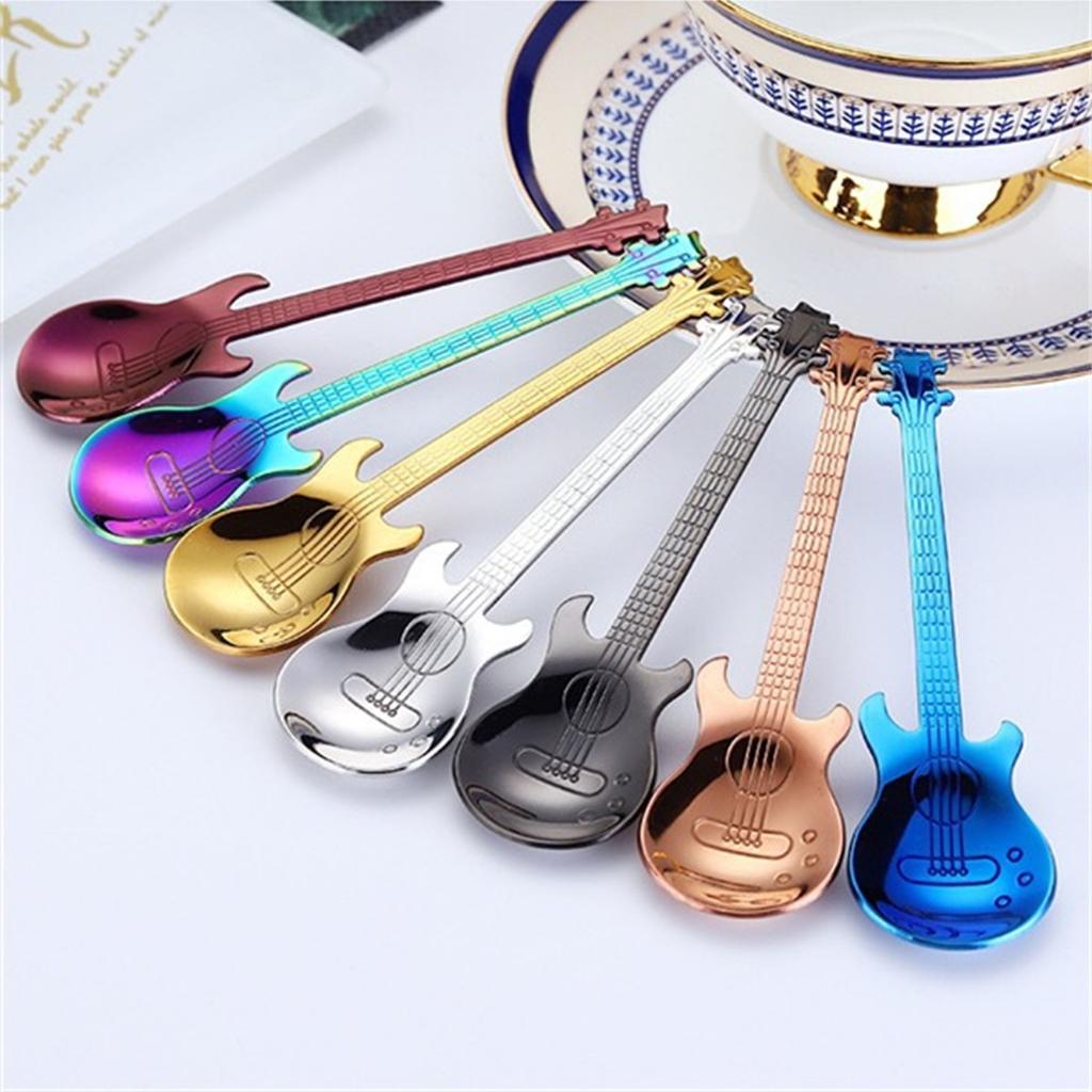 Guitar Coffee Spoon Stainless Steel Dessert Ice Cream Spoon Tea Spoon Coffee Accessories Rainbow Flatware Drinking Tools