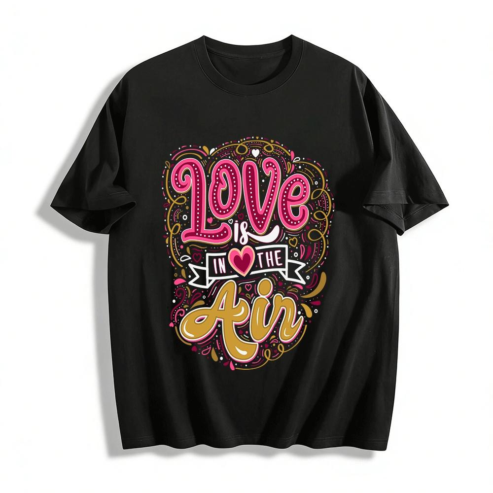 Love Is In The Air Heart Print Casual Couple Tee Spring Summer Top Pure cotton T-shirt XXS