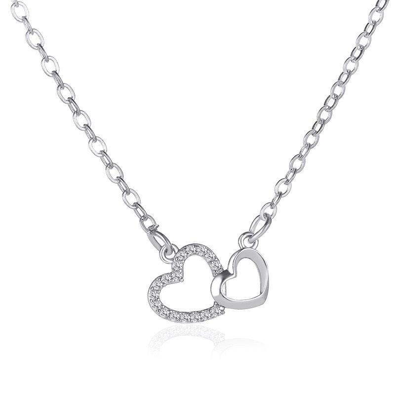 Simple and versatile love necklace, romantic, Qixi, Valentine s Day gift, double heart pendant, high quality headwear