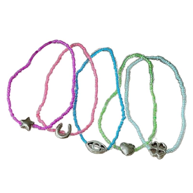 5 шт. Цветные браслеты из хрустальных бусин Звезда Сердце Четырехлистник Форма Шарм Ручная цепочка Милые браслеты из бусин Украшения