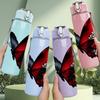 1PC Red Black Butterfly Wing Art Print 750ml Color Plastic Sports Water Bottle Leakproof Flip Straw Lid Suitable for Sports Office Home Use