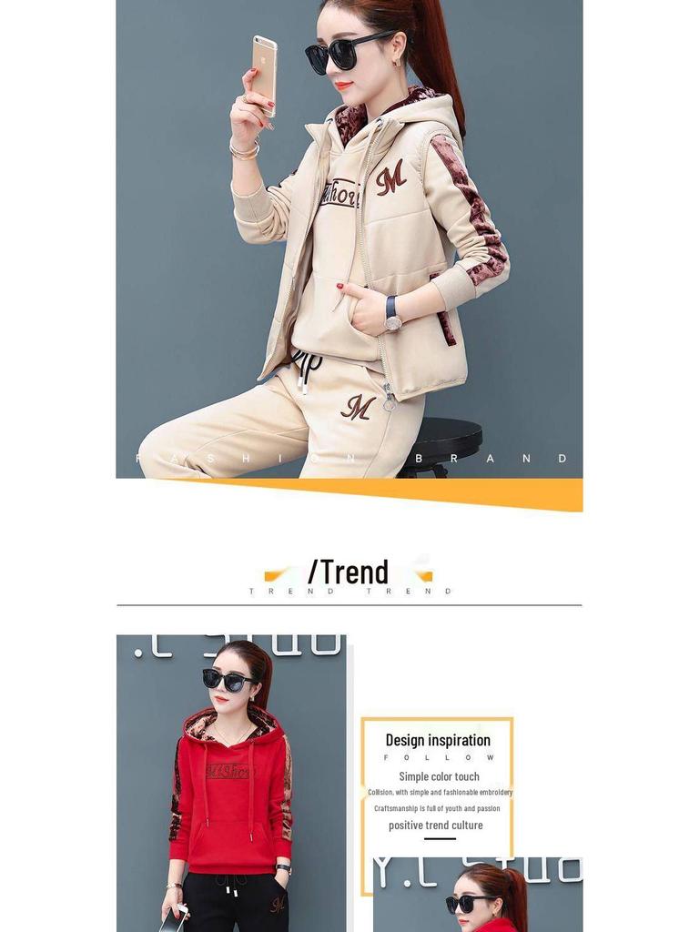 Women's Warm Plush Sportswear: Autumn/Winter Korean Style Hooded Three-Piece Fashion Suit