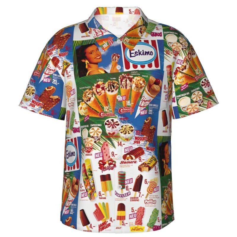 Camicia Hawaiana Vintage da Uomo con Gelato, Abbigliamento da Spiaggia, Vacanze Estive, Retrò, Menu, Poster, Camicie a Bottoni