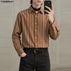 INCERUN Oversized Men Turn-down Collar Long Sleeve Striped Casual Loose Shirts