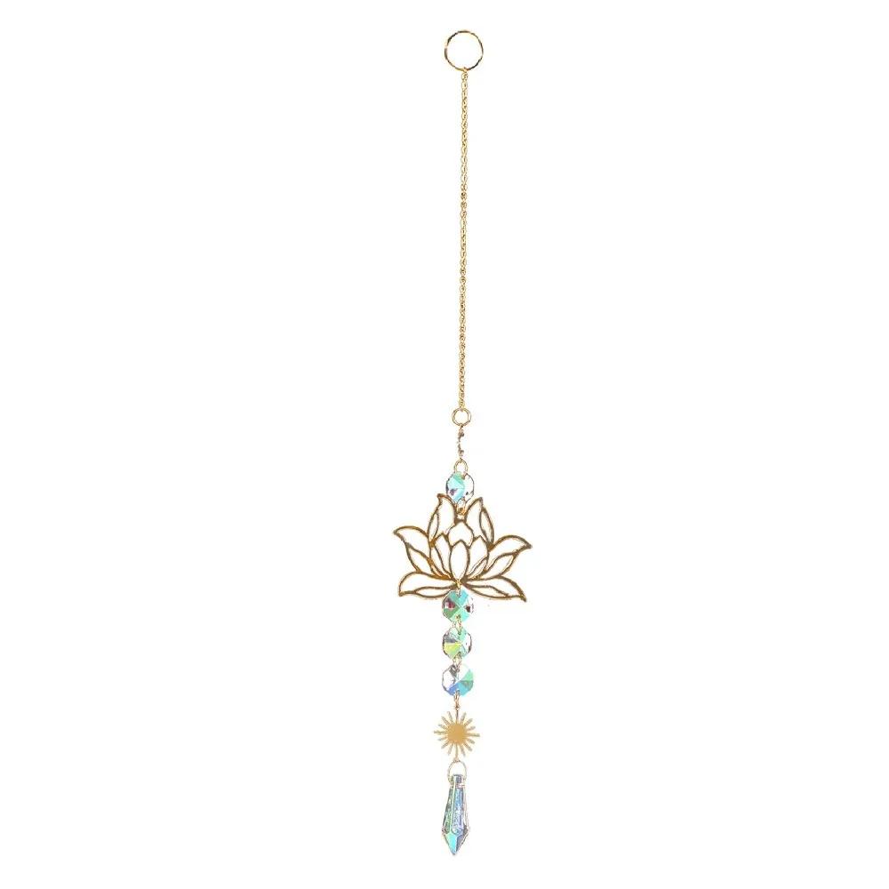 Crystal Lotus Hanging Wind Chimes Stained Glass Suncatcher Sun Catcher Room Pendant Decor Balcony Yard Aesthetic Landscape
