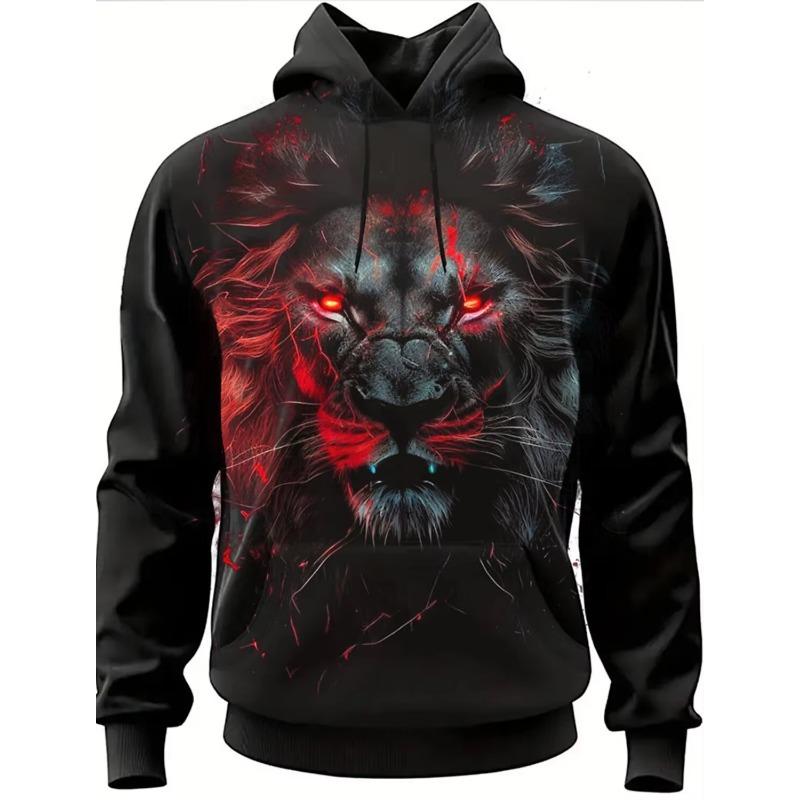 Graphic Lion Men's Fashion 3D Print Hoodie Streetwear Hoodies Long Sleeve Hooded Print Front Pocket Spring Hoodie Sweatshirt