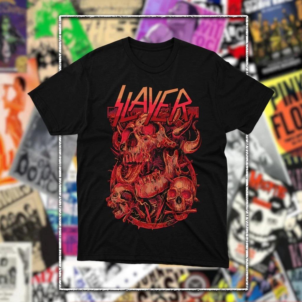 Slayer Band Vintage Printed TShirt Unisex Pure Cotton Y2K Loose Short Sleeve Thrash Metal Skull Logo Fashion Top Tshirt