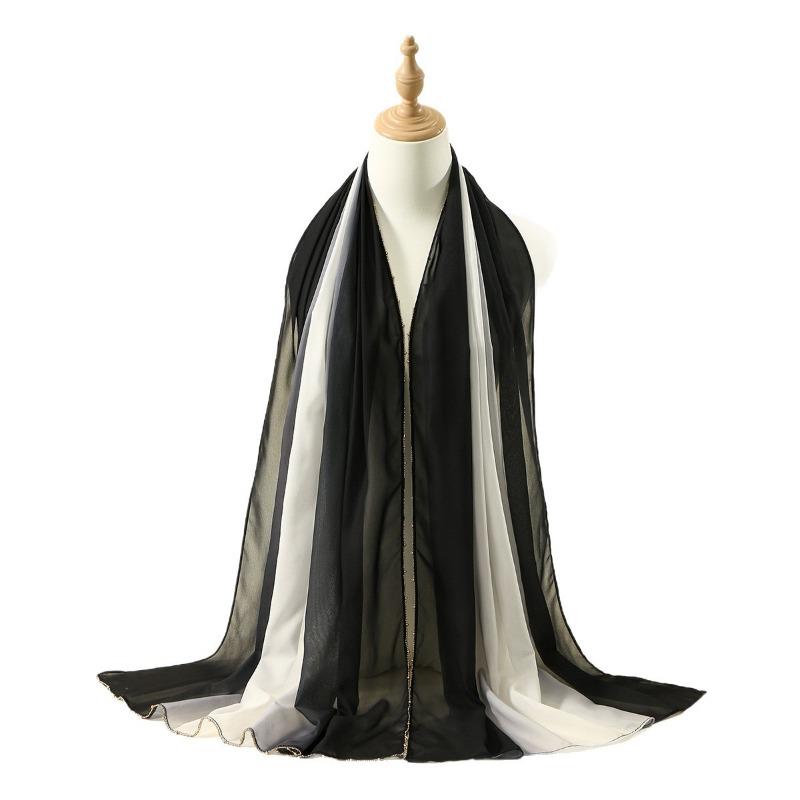New Hot-selling Chain Edge Gradual Change Pearl Chiffon Versatile Long Towel Anti-wrinkle Elegant Simple Malay Bag Head Towel