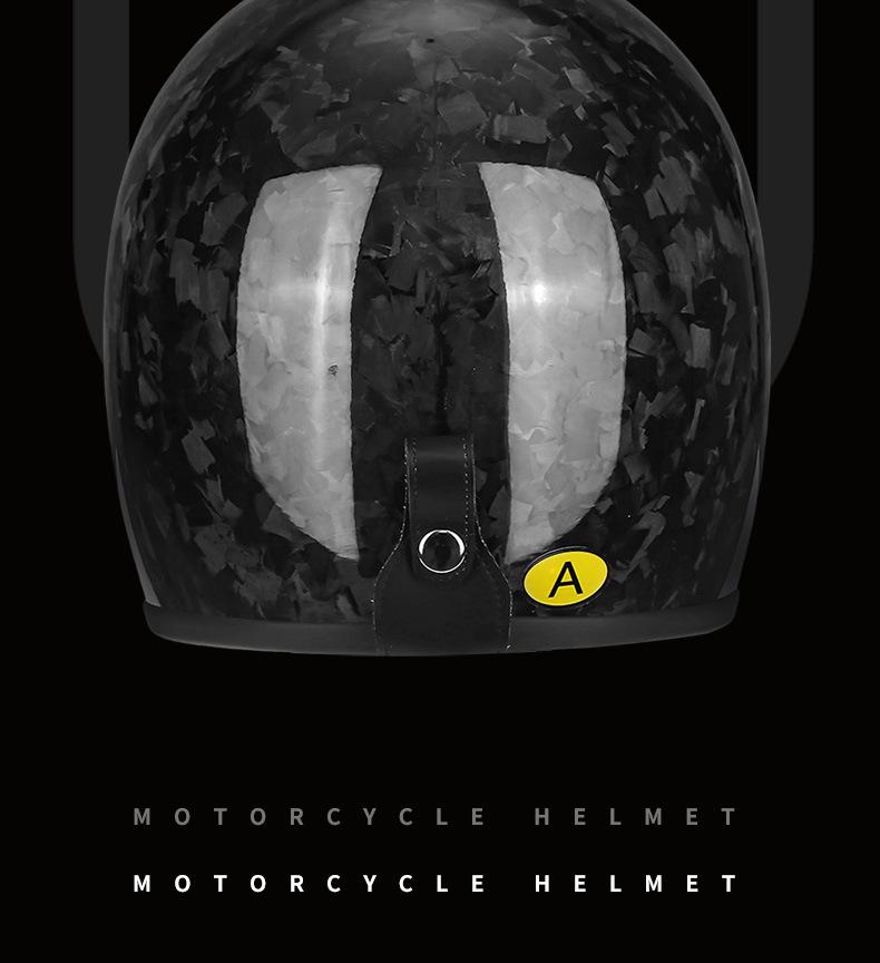 Retro Carbon Fiber Full Face Motorcycle Helmet with Fiberglass Shell for Cruiser, Scooter, Moped Riding