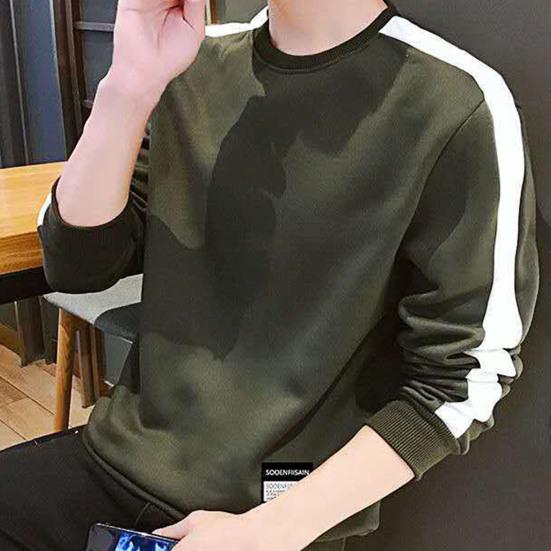 Men Shirt Contrast Colors O Neck Pullover All Match Spring T-shirt for Daily Wear