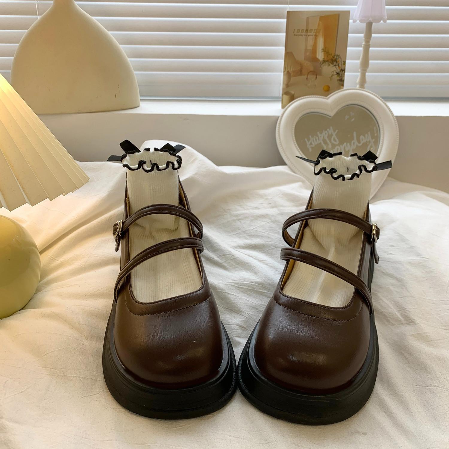 

Кожаные женские туфли Мэри Джейн в японском стиле Лолита с круглым носком на высокой платформе, женская обувь черного цвета, готическая, вулканизированная для AH 35