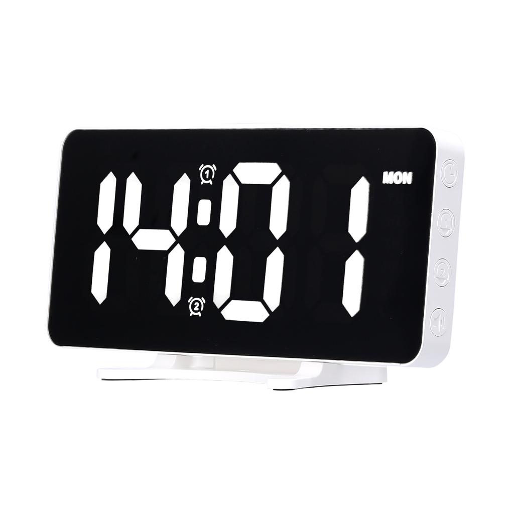 LED Digital Alarm Clock 6.7 Inch Mirror Surface Electronic Clock 12 24H Switchable with 2 Alarm Setting 4 Levels