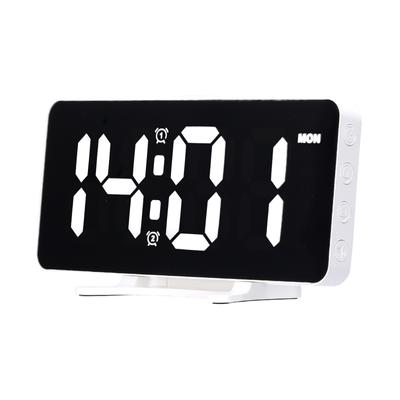 Reloj Despertador Digital LED 6.7 Pulgadas Superficie Espejo Reloj Electrónico Conmutable 12 24H con 2 Ajustes de Alarma 4 Niveles