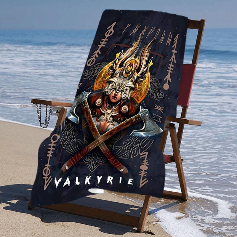 proof beach towel with a Valknut pattern - soft,absorbent,quick-drying,machine washable - perfect for swimming,camping,bathing