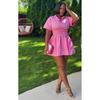 European and American summer new African casual women's clothing high waist elastic drawstring solid color dress