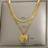 Custom 304 Stainless Steel 18K Gold Plated PVD Doble Collarbone  Necklace Waterproof Heart Butterfly Pendant Women