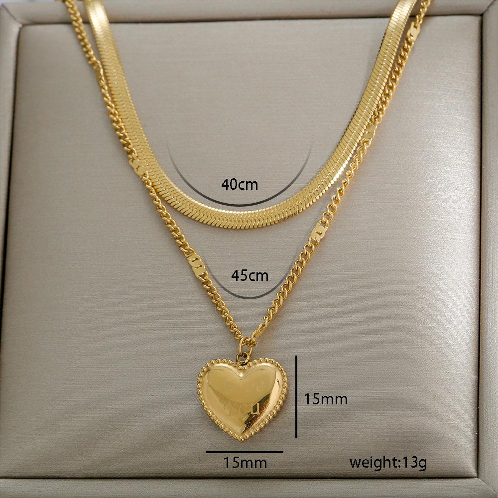 Custom 304 Stainless Steel 18K Gold Plated PVD Doble Collarbone Necklace Waterproof Heart Butterfly Pendant Women
