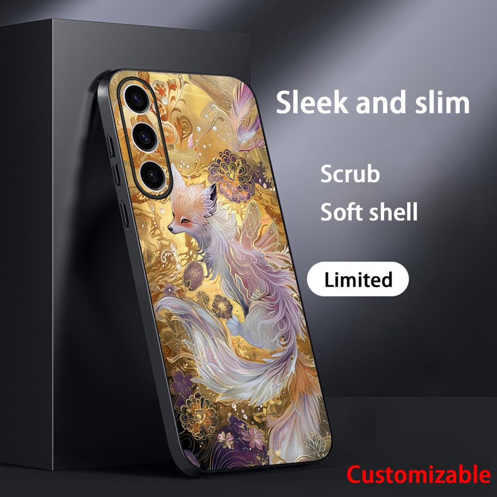 Nine-tailed fox art fashion design Phone Case For Samsung Galaxy S26 S25 S24 S23 S22 S21 Plus Ultra Note20 Soft Black